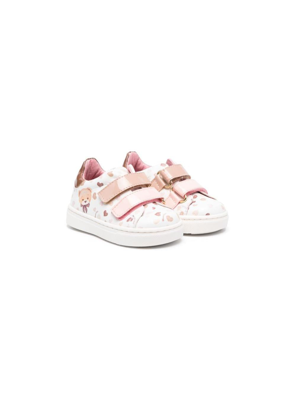 Sneakers bianche bambina con strappo e stampa multicolor 83B0082703 0103 Monnalisa kids 
