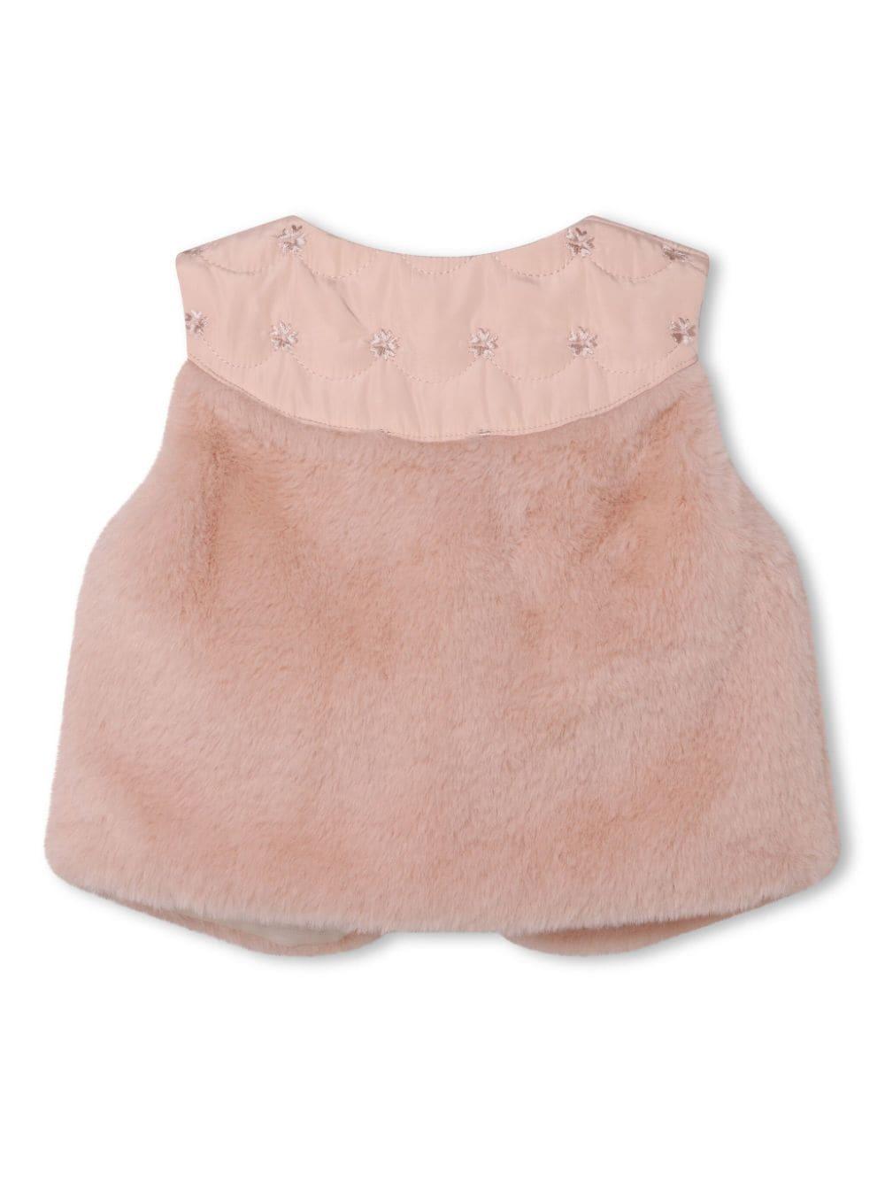 Gilet rosa neonata con ricamo fiori