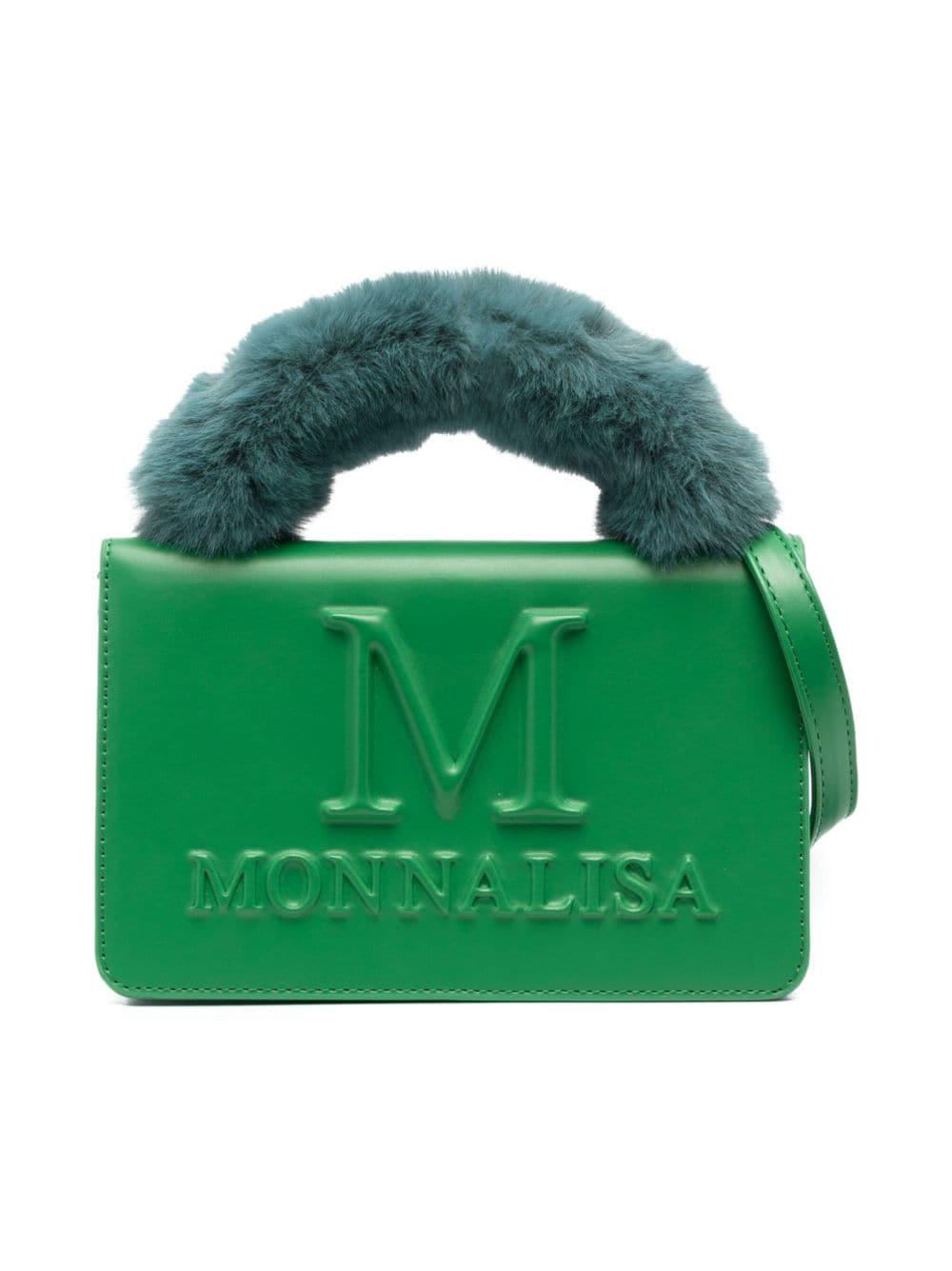Borsa verde bambina a spalla con logo goffrato 17B0112755 0026 Monnalisa kids 