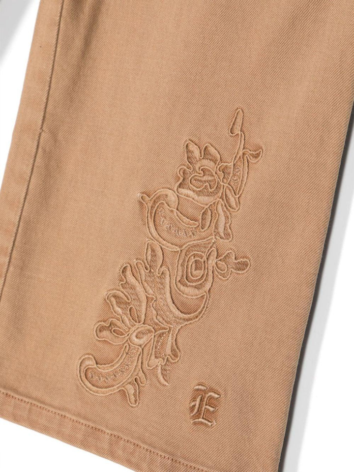 Pantaloni marrone cammello bambina con logo ricamato