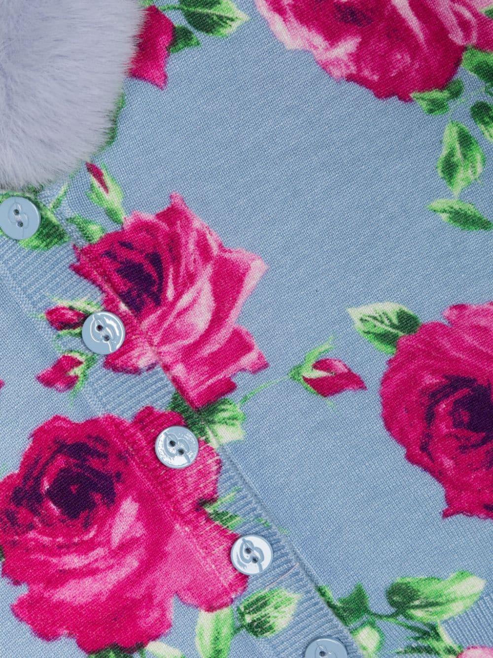 Cardigan blu chiaro bambina con intarsio a fiori