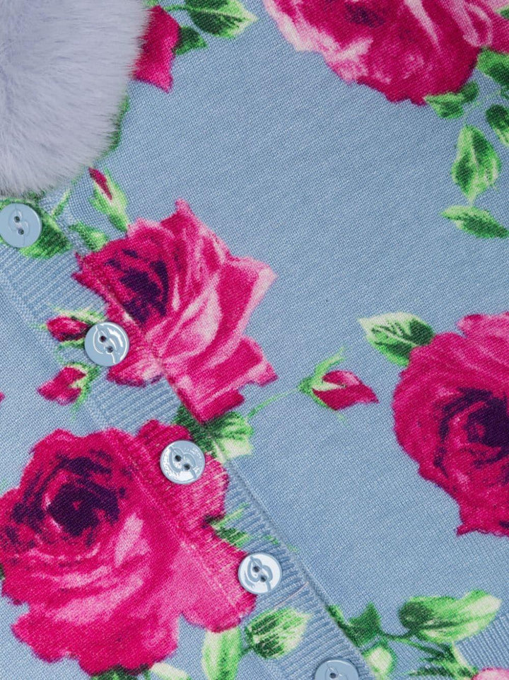 Cardigan blu chiaro bambina con intarsio a fiori