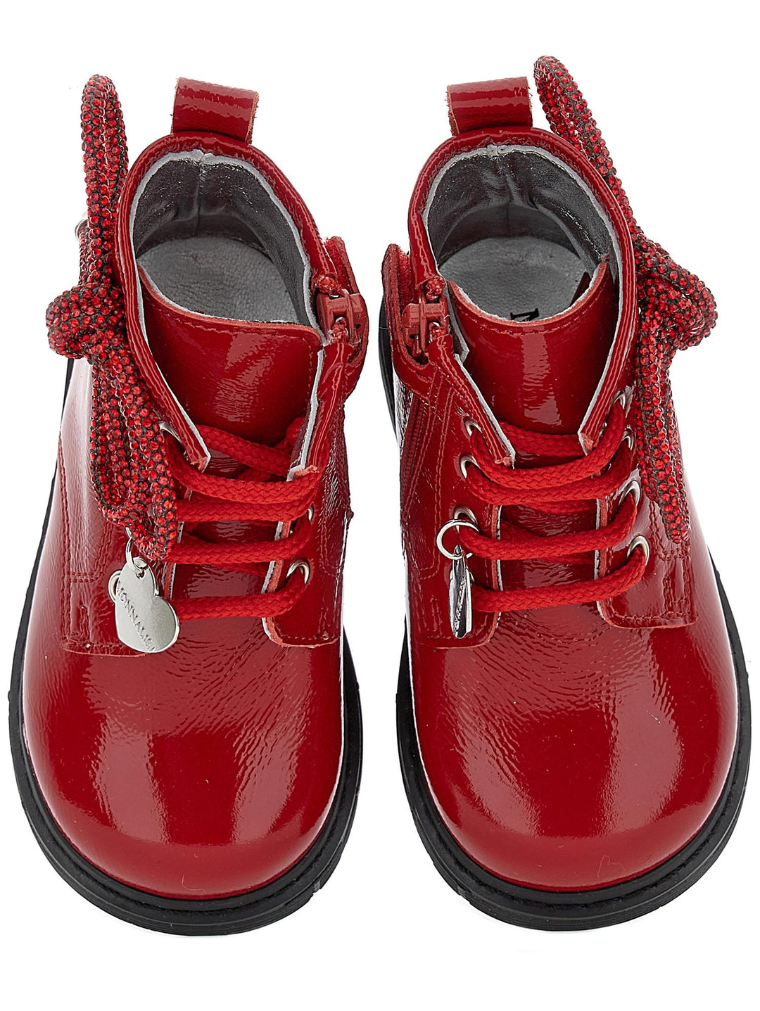 Stivale rosso stringato bambina con logo patch