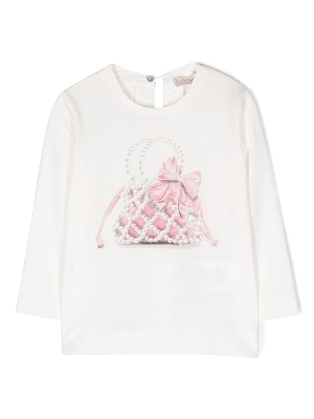 T-shirt bianca neonata con stampa 39B6012000 0001 Monnalisa kids 