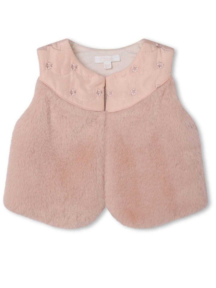Gilet rosa neonata con ricamo fiori