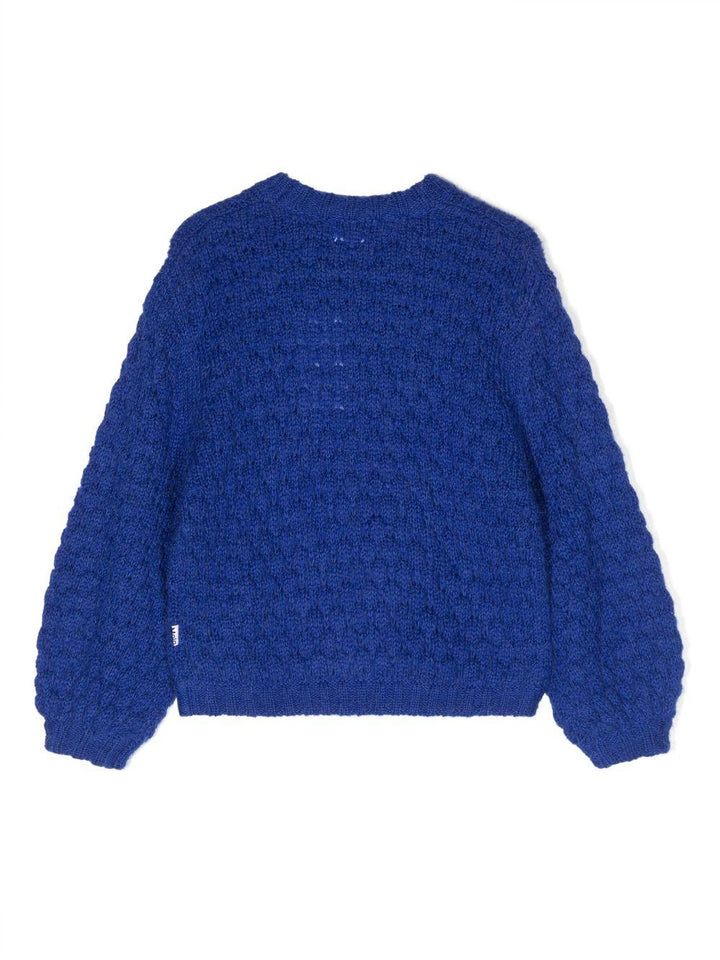Maglia blu bambina,con trama ricamata
