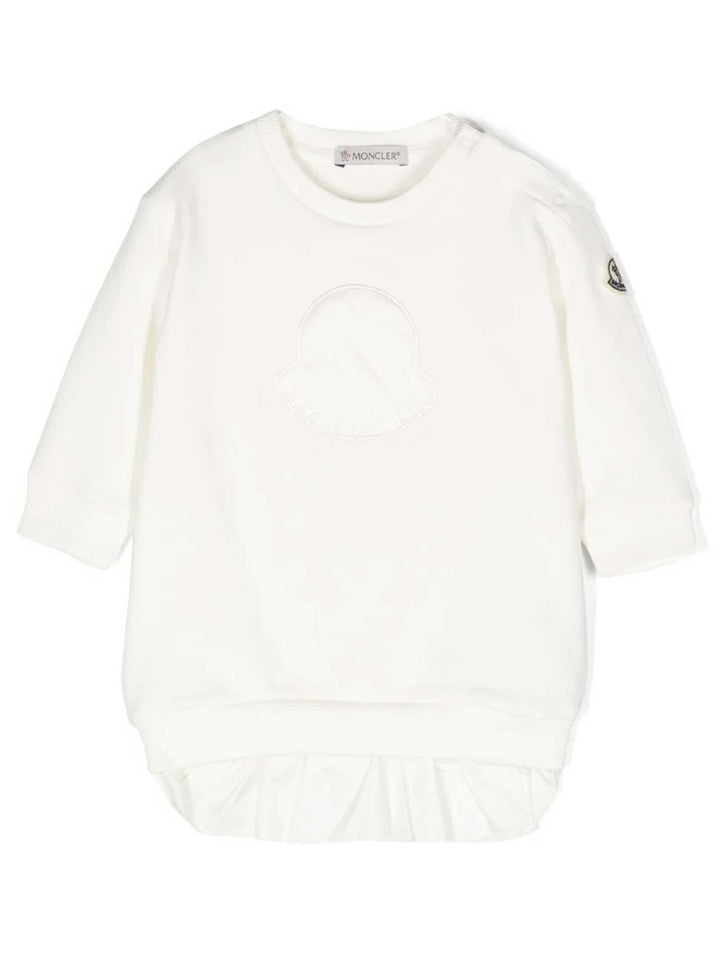 Abito bianco neonata con maniche lunghe e logo applicato 8I0000689A23 034 Moncler Kids 