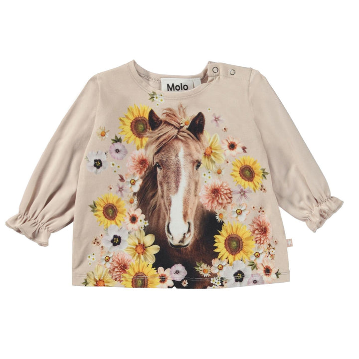 T-shirt marrone chiara neonata con stampa