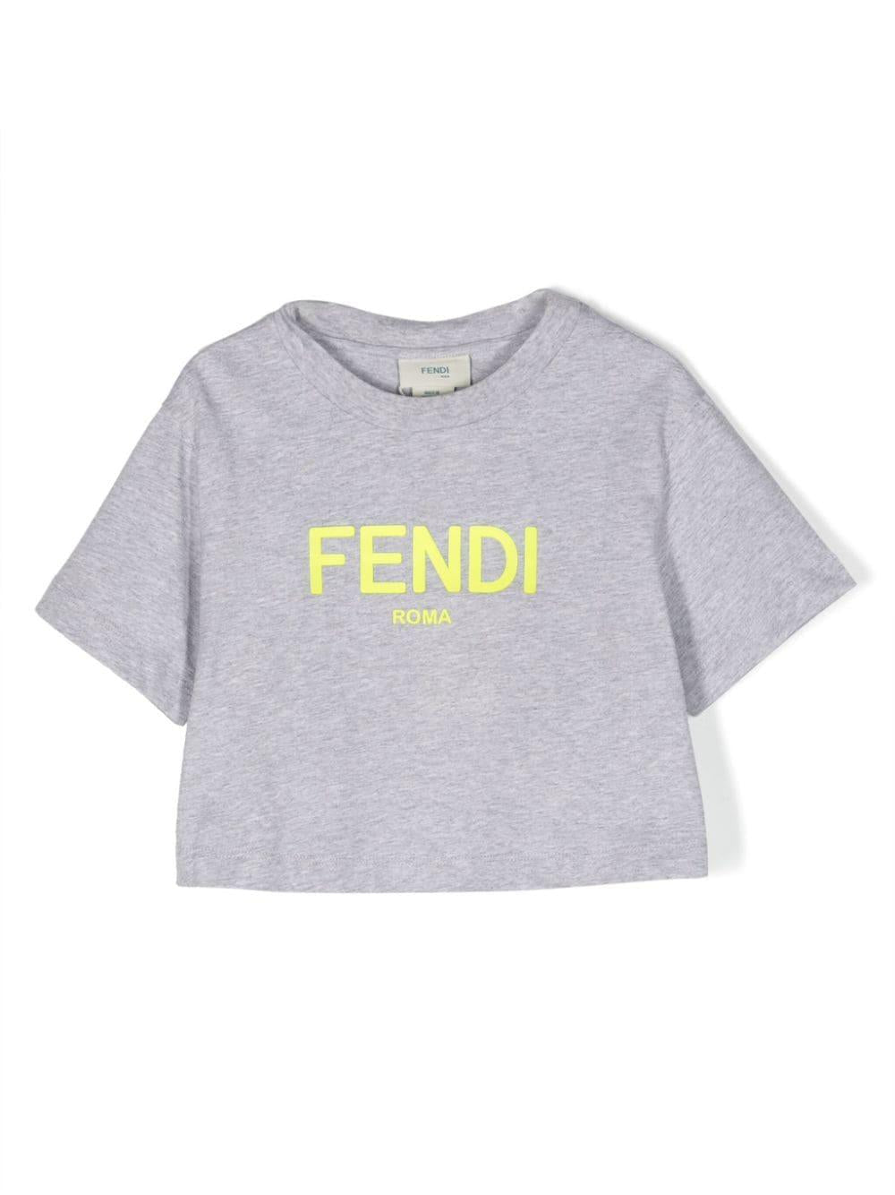 Maglietta grigia bambina,logo giallo