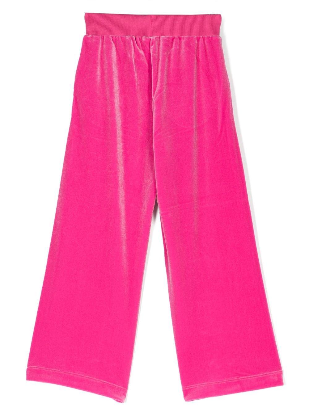 Pantaloni fucsia sportivi bambina a gamba dritta con placca logo