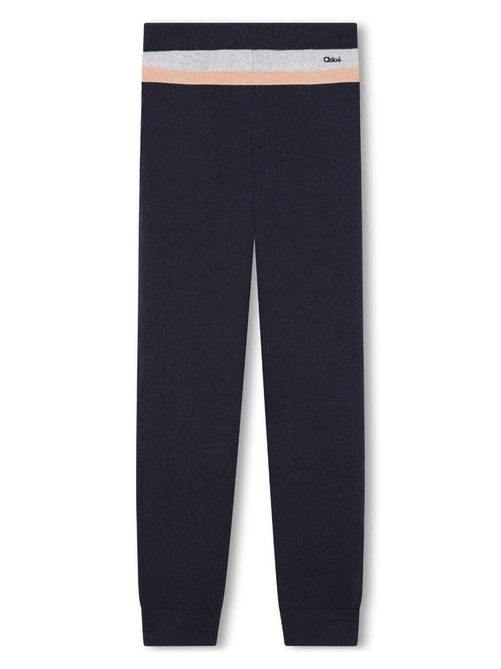 Leggings blu bambina con ricamo