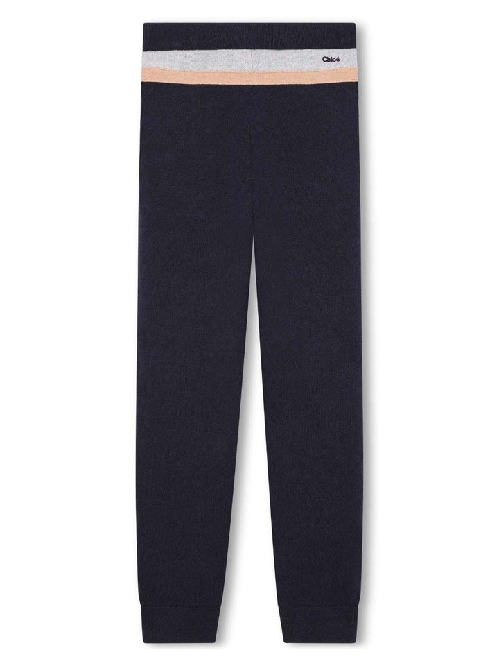 Leggings blu bambina con ricamo