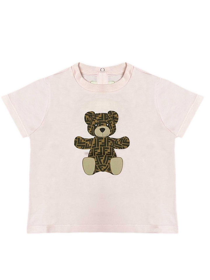 T-shirt rosa con stampa logata frontale