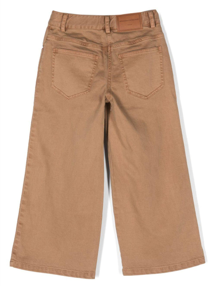 Pantaloni marrone cammello bambina con logo ricamato