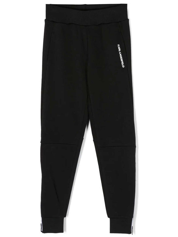 Pantalone nero bambino con dettaglio logo bianco