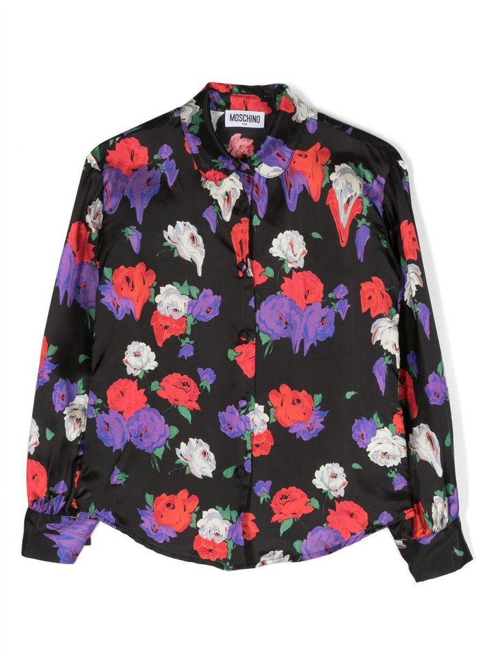 Camicia nera e multicolor bambina con stampa a fiori