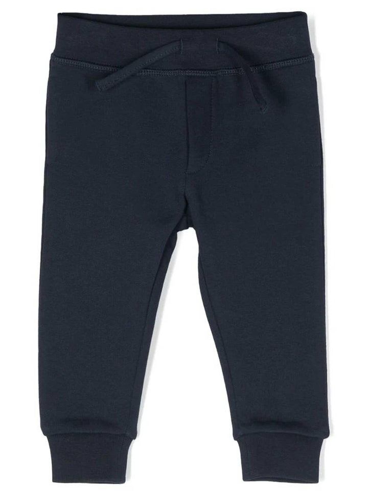 Pantalone blu bambino con stampa multicolor posteriore