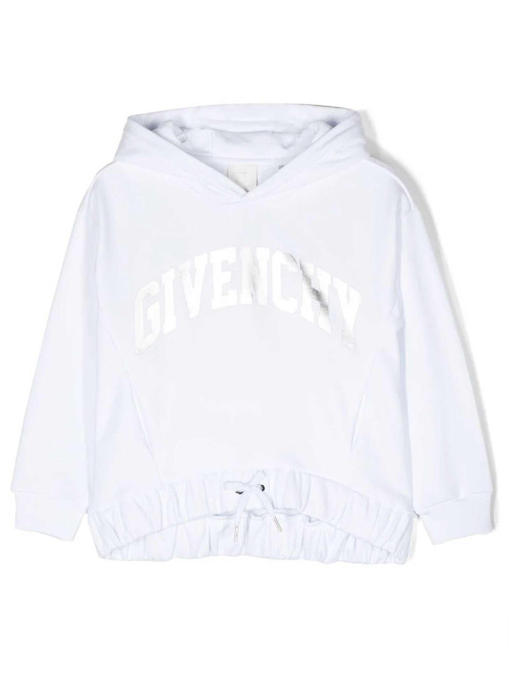 Felpa bianca bambina con cappuccio e stampa