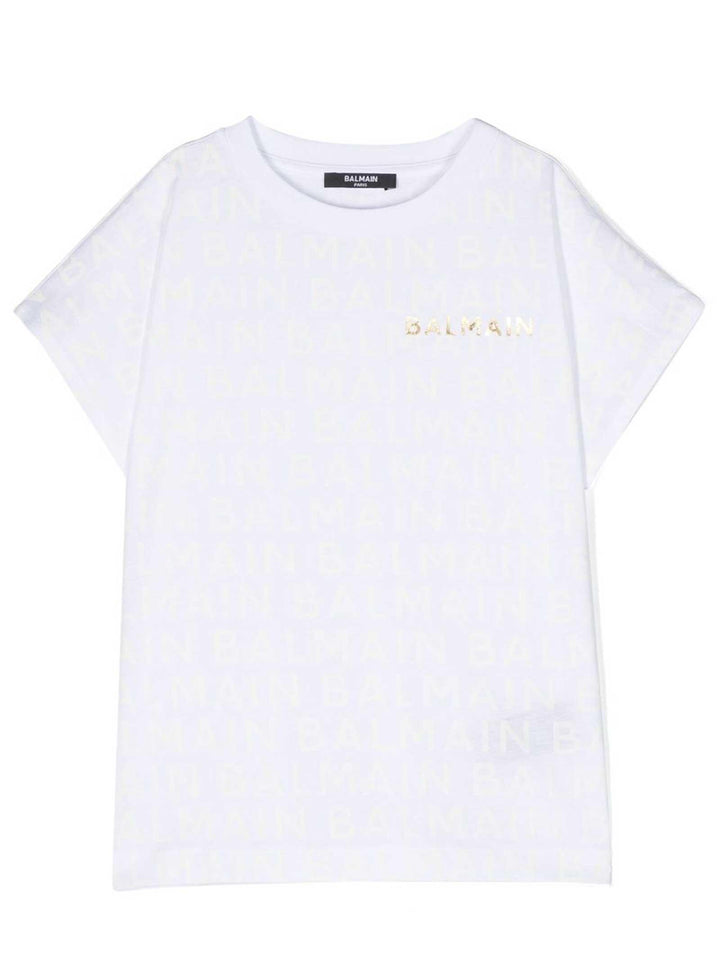 T-shirt bianca bambina con stampa color oro
