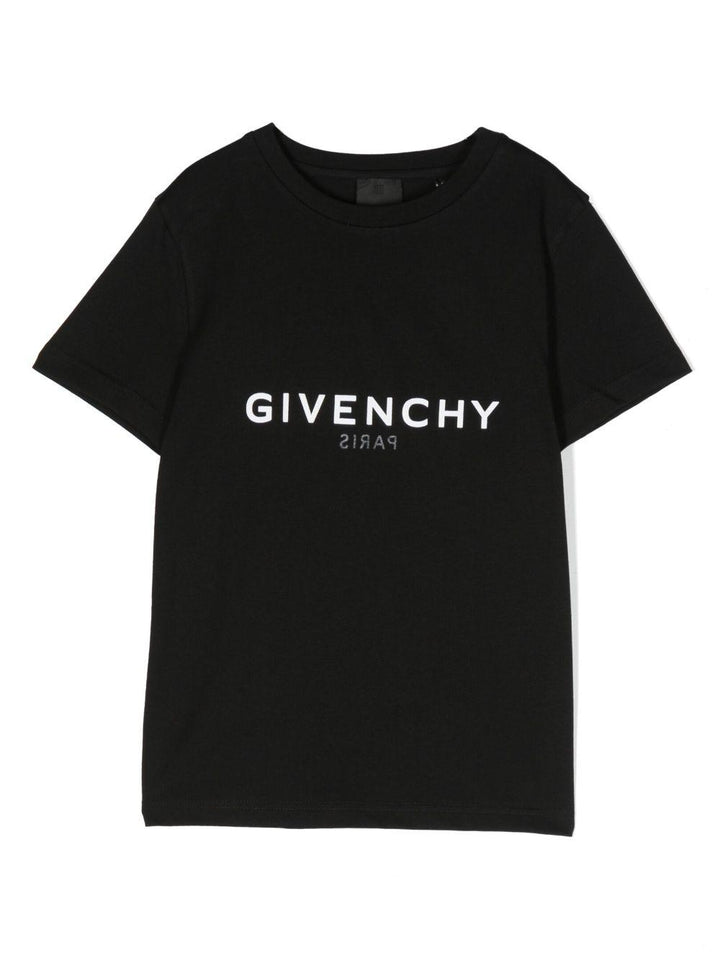T-shirt nera bambino con logo bianco stampato H25446 09B Givenchy Kids 