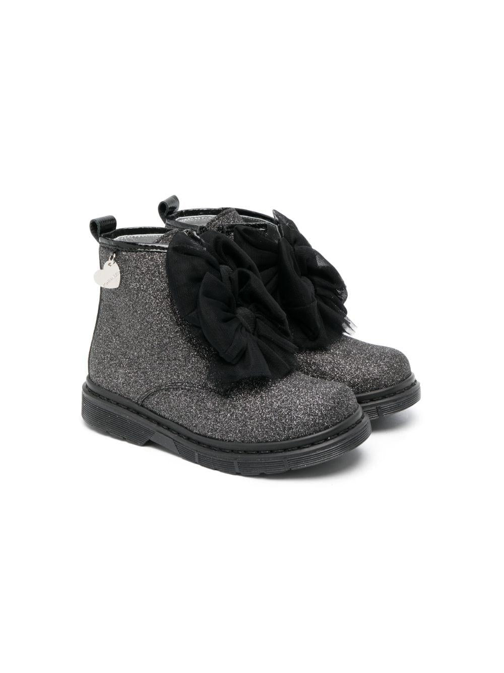 Stivaletti nero bambina con fiocco glitter