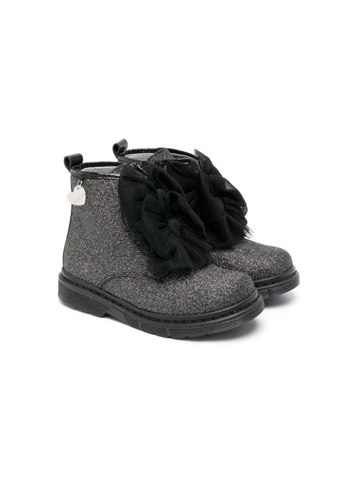 Stivaletti nero bambina con fiocco glitter