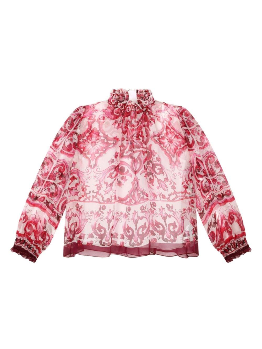 Blusa rossa bambina con stampa maioliche