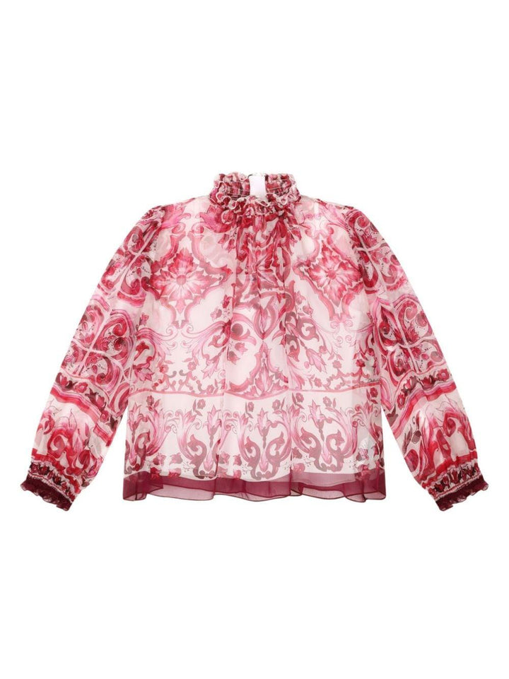Blusa rossa bambina con stampa maioliche