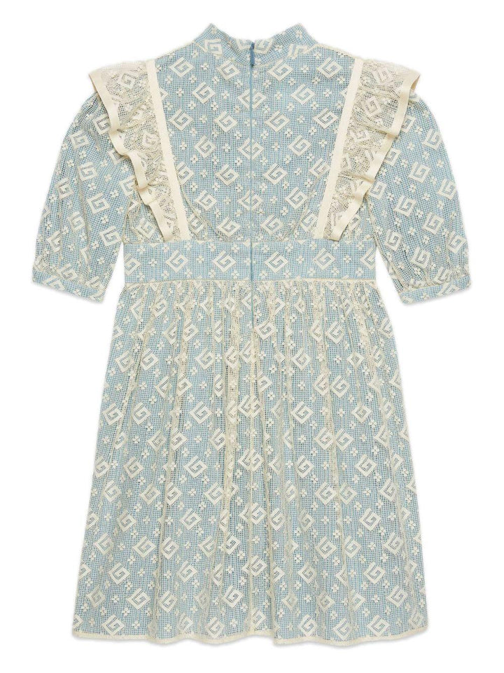 Abito azzurro e avorio bambina,con applicazione su tutto il vestito,gonna svasata