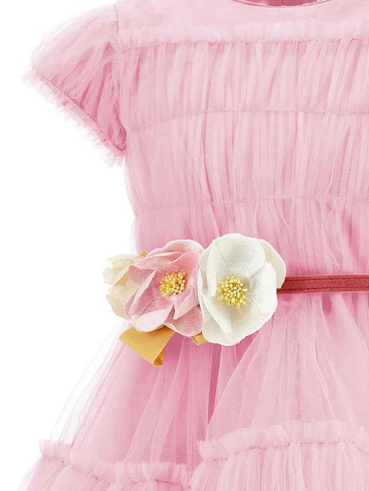 Abito rosa bambina in tulle con applicazione alla cintura 19B9002037 091S Monnalisa kids 