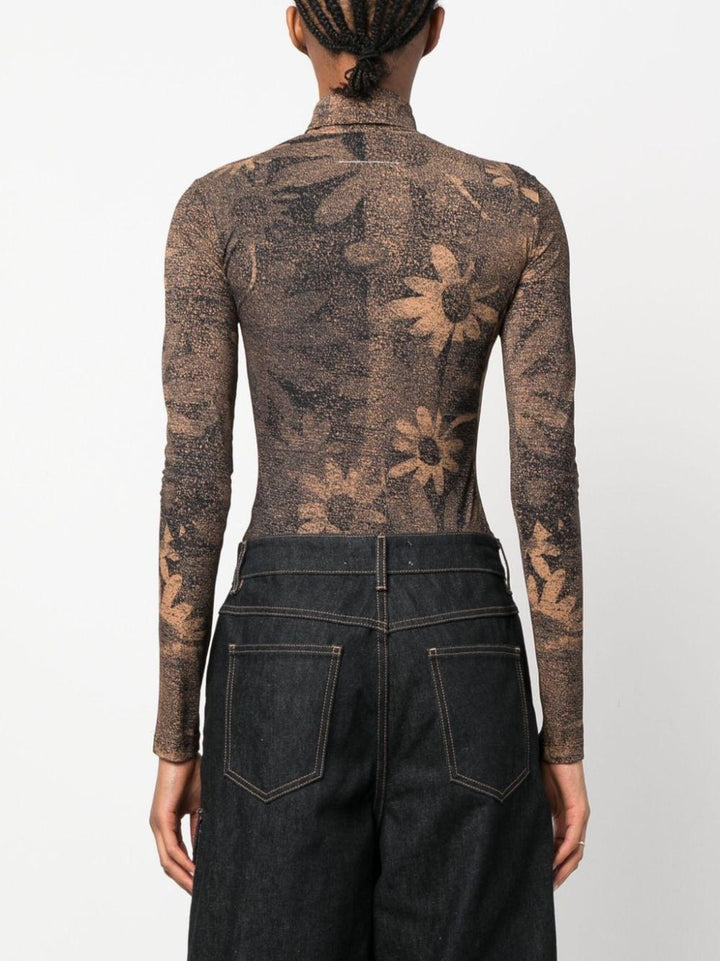 Body color caffè donna con stampa a fiori S62NA0066S24636 001S MM6 