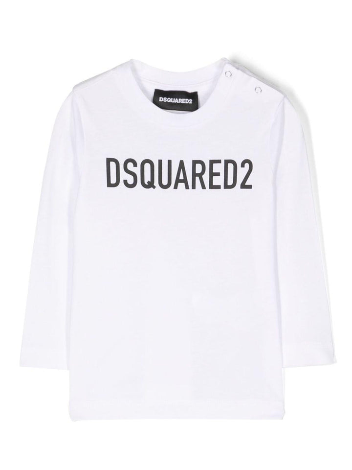 Maglia bianca,con stampa frontale e chiusura laterale con bottoni,