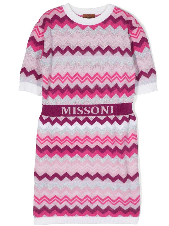 Abito rosa bambina con stampa a zigzag