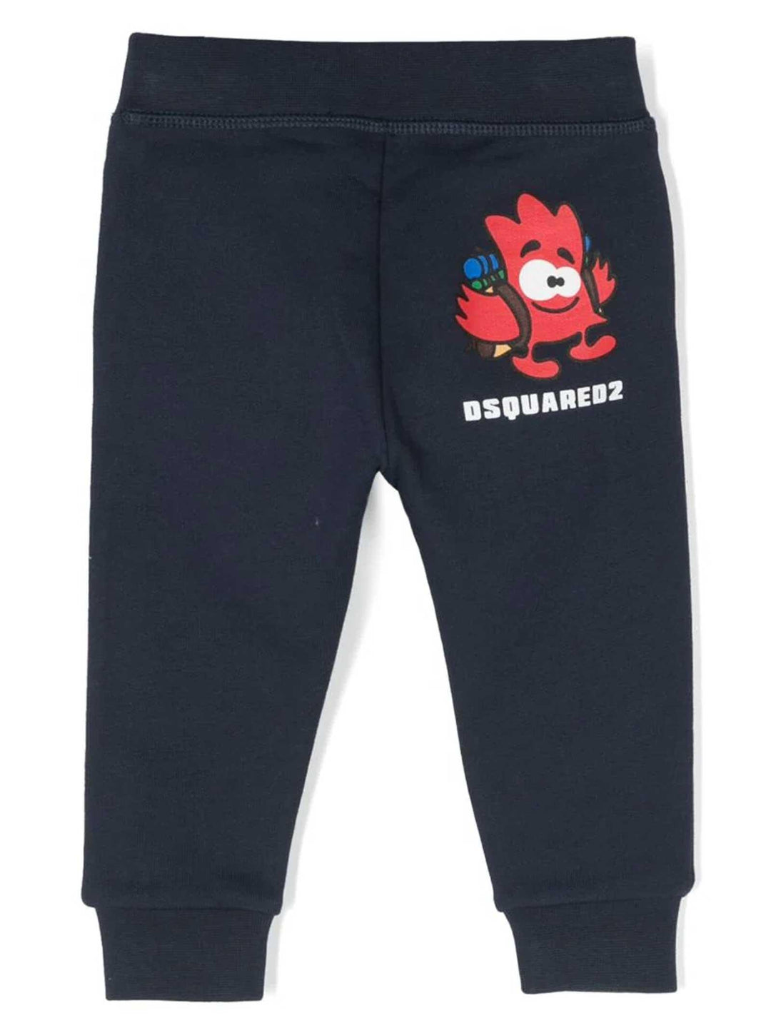 Pantalone blu bambino con stampa multicolor posteriore