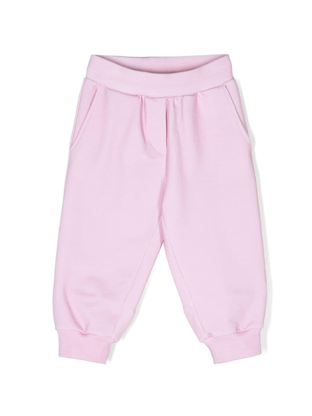 Pantalone rosa neonata con applicazioni posteriori