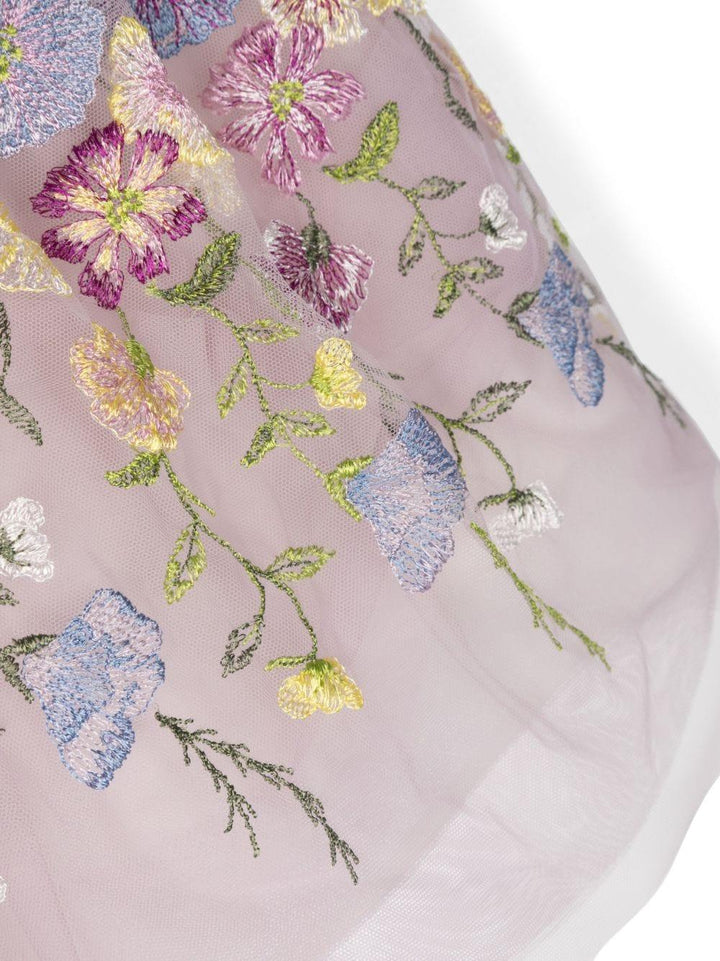 Abito glicine bambina,con stampa di fiori,cintura e gonna tulle a balze