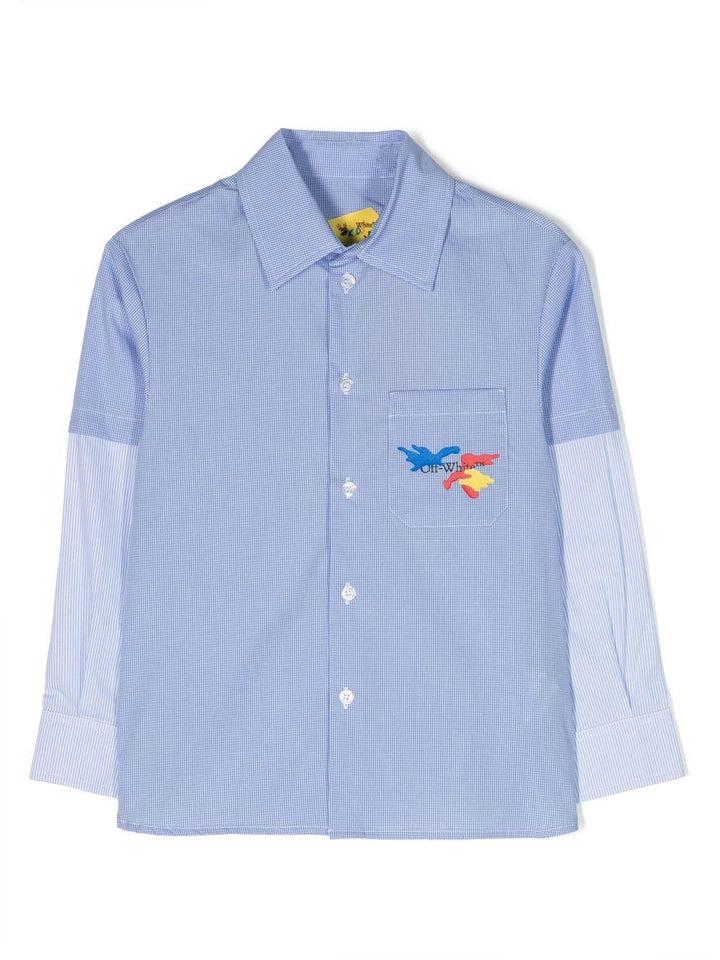 Camicia blu chiaro a quadri bambino con stampa OBGA008F23FAB001 4010 off-white kids 