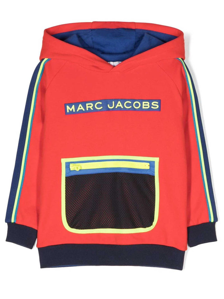 Felpa arancione bambino con stampa multicolor , logo stampato e cappuccio W25620 997 Marc Jacobs Kids 