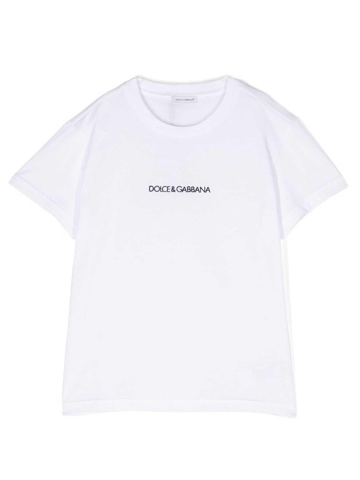 T-shirt bianca bambino con logo nero stampato