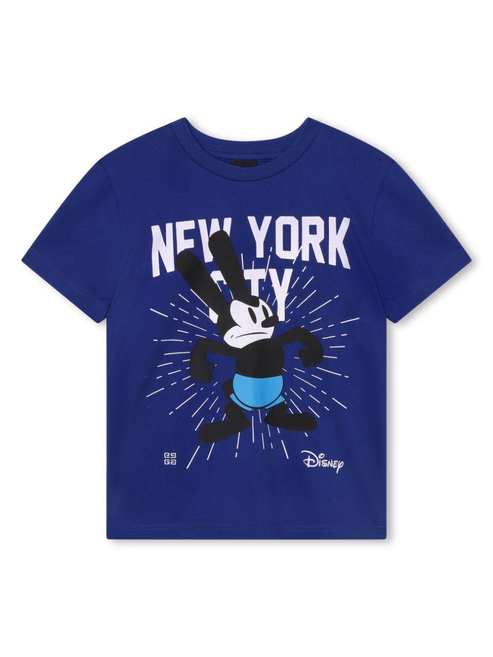 T-shirt blu bambino con stampa<BR/> H25454 841 Givenchy Kids 