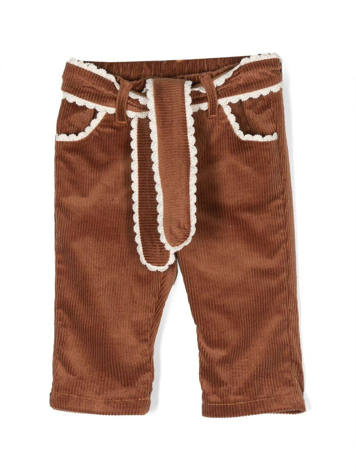 Pantaloni marroni neonata con orlo a smerlo