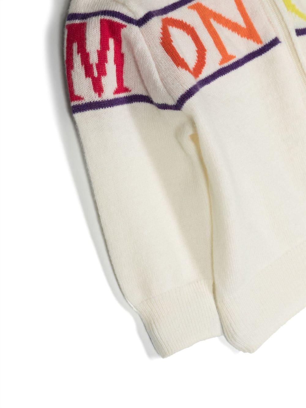 Felpa bianca neonato con zip , cappuccio e stampa multicolor