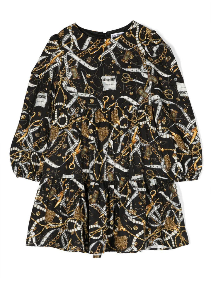 Abito nero e multicolor bambina con stampa