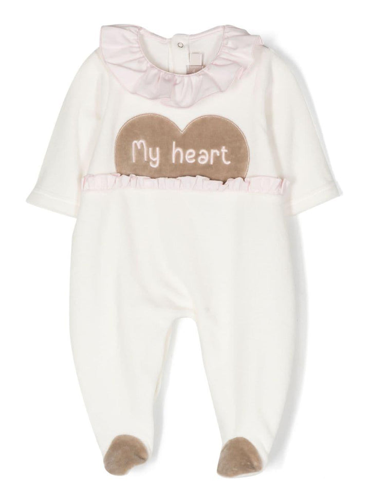 Tutina bianco latte e multicolor neonata con ricamo