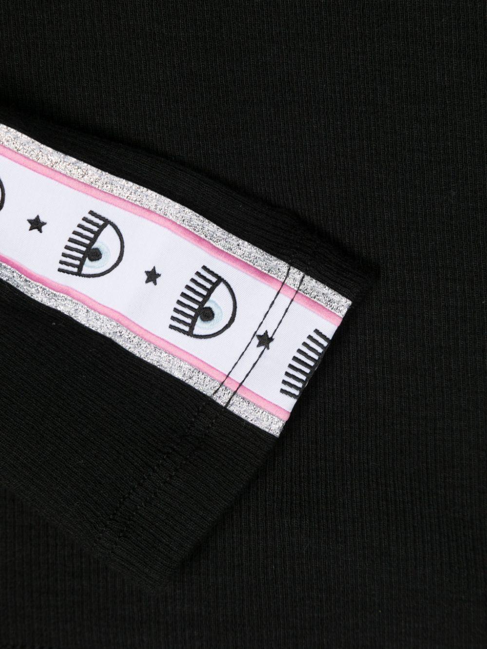 T-shirt nera bambina con bande laterali logate