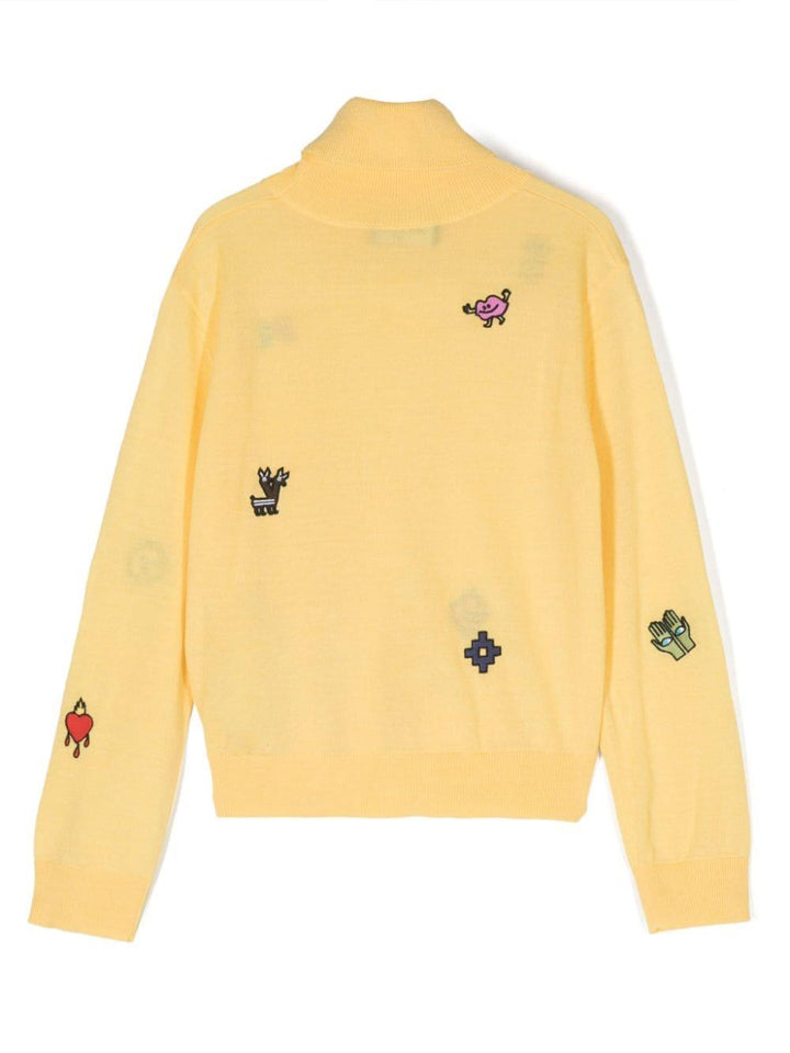 Maglia a collo alto gialla bambina,con applicazioni