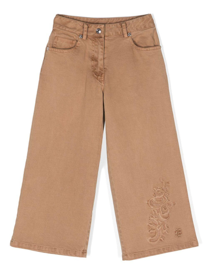 Pantaloni marrone cammello bambina con logo ricamato
