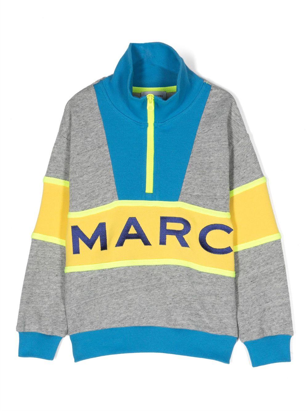 Felpa grigia e blu bambino con zip e stampa gialla W25626 A35 Marc Jacobs Kids 