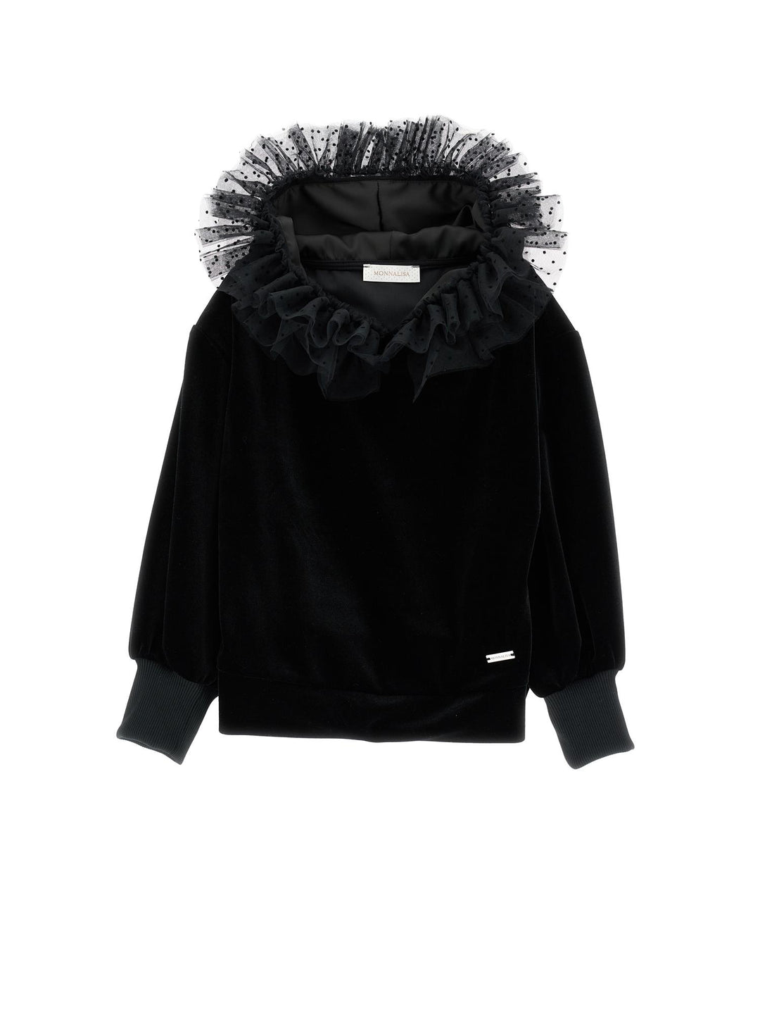 Felpe nera bambina con tulle applicato al cappuccio 71B6012850 0050 Monnalisa kids 