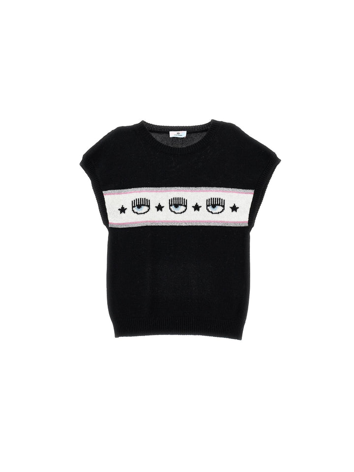 Maglia nera smanicata con stampa logata